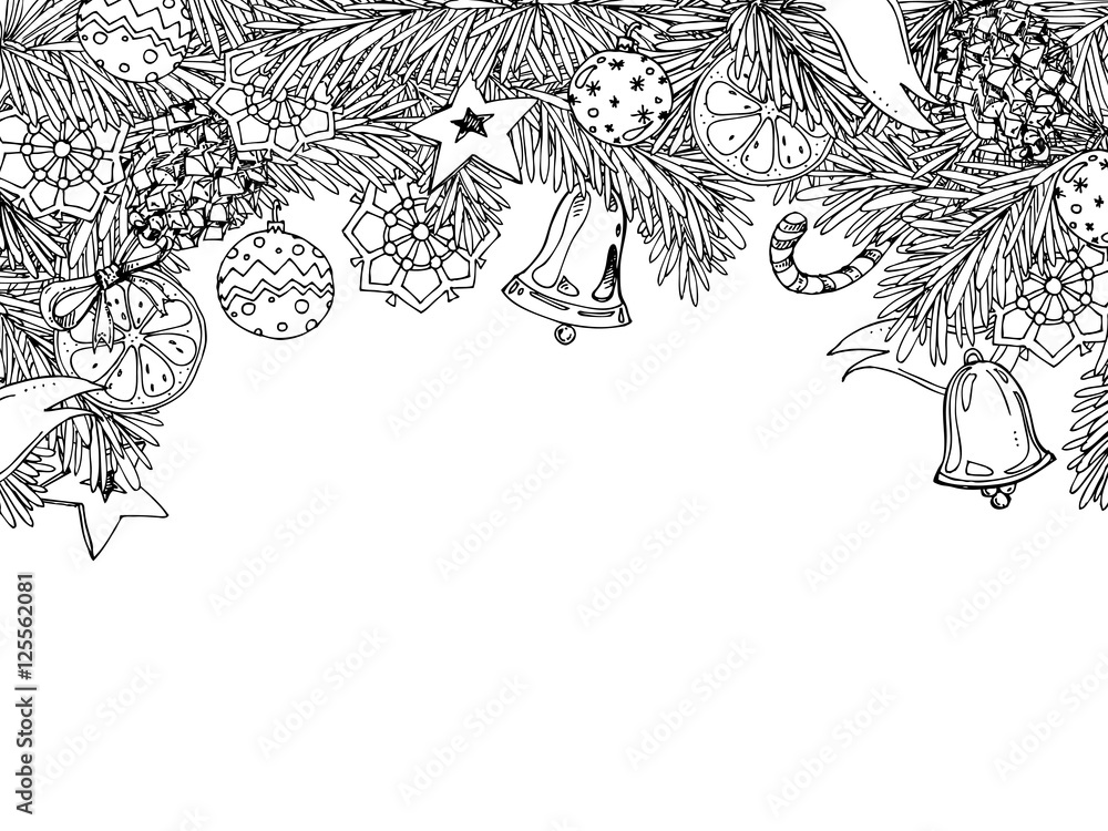 New Year and Christmas frame for coloring book for adult and children ...