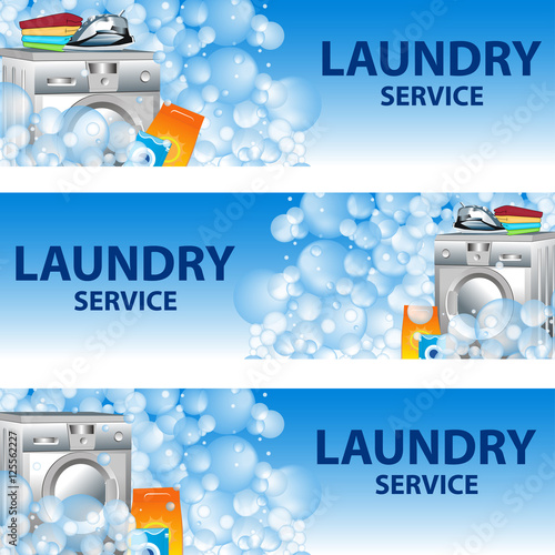 Set banners laundry service. Poster template for house cleaning services. Vector illustration.