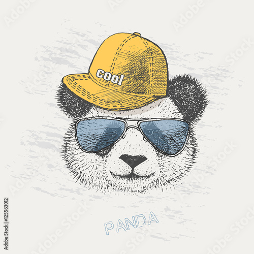 cool Panda bear in rapper cap and glasses