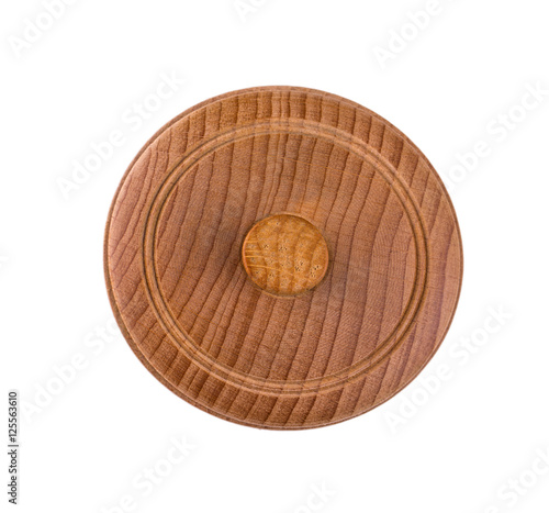 Empty wooden bowl with a lid isolated on white background