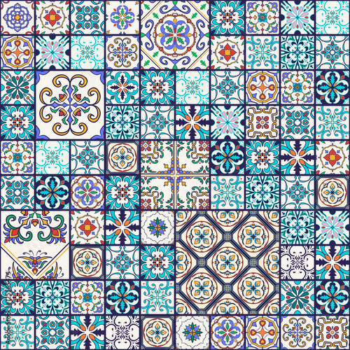 Vector seamless texture. Beautiful mega patchwork pattern for design and fashion with decorative elements