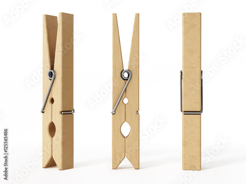 Wooden pegs isolated on white background. 3D illustration