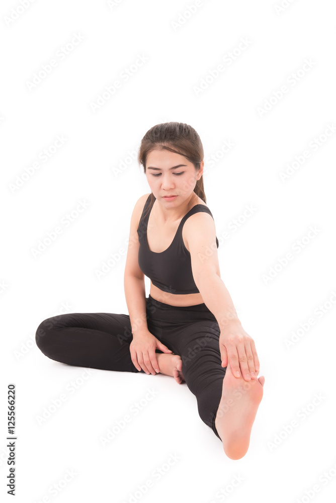 Fototapeta premium Asian woman doing a planking pose isolated on white background.
