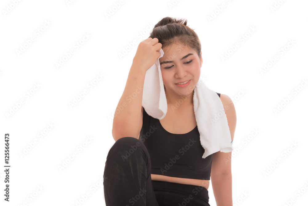 Asian woman doing a planking pose isolated on white background. Asian woman doing a planking pose isolated on white background.