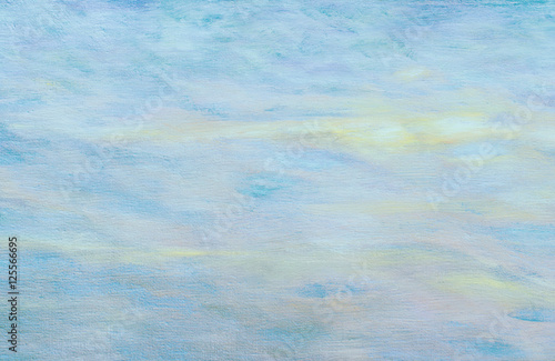 Abstract light blue oil painting background with brush stokes on canvas.