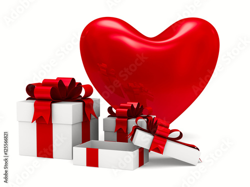 Heart and gift box on white...