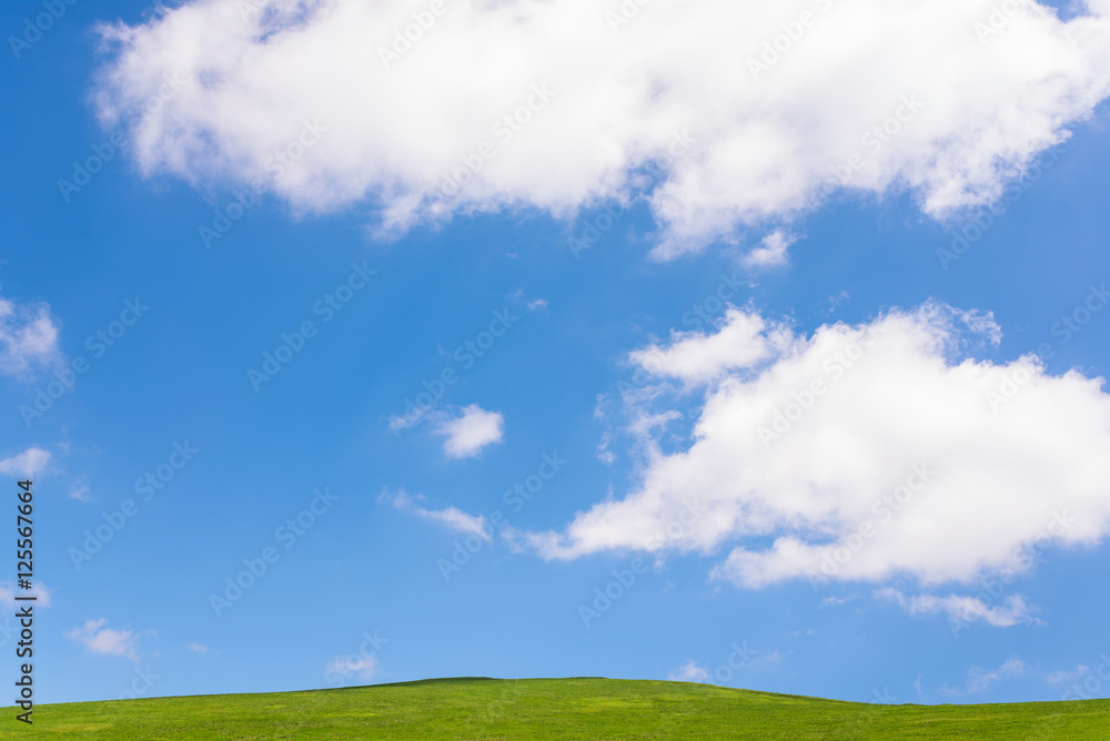 idyllic landscape of green heels, blue sky in Carpathian mountains