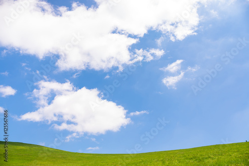 idyllic landscape of green heels  blue sky in Carpathian mountains