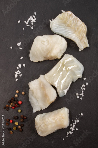 cod chunks with coarse salt and peppercorn