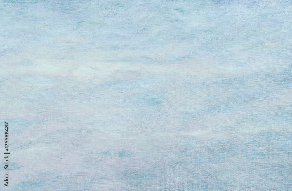 Abstract winter light blue oil painting background with brush strokes on canvas . 