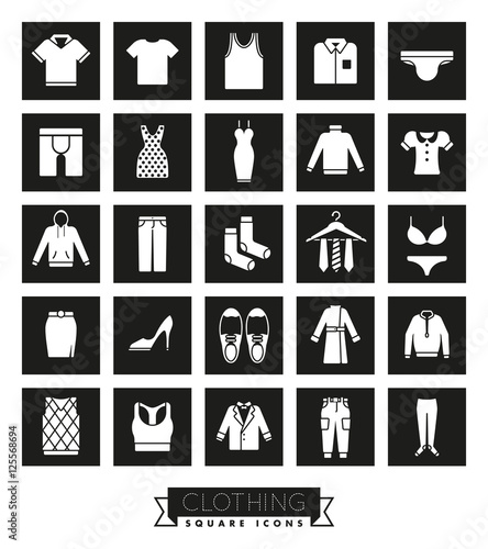 Clothing and Fashion Square Icon Set