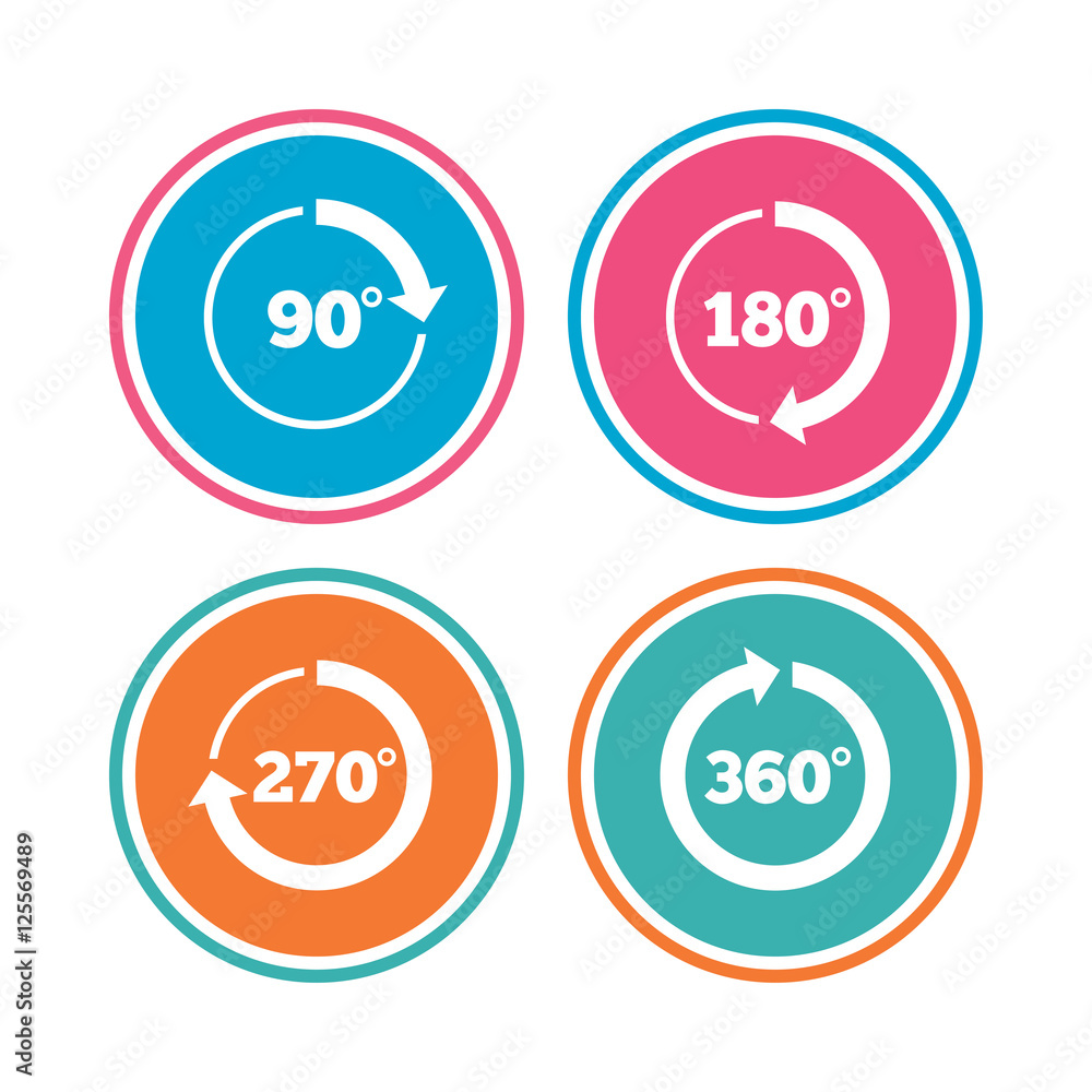 Angle degrees circle icons. Geometry math signs. Angle degrees circle icons. Geometry math signs.
