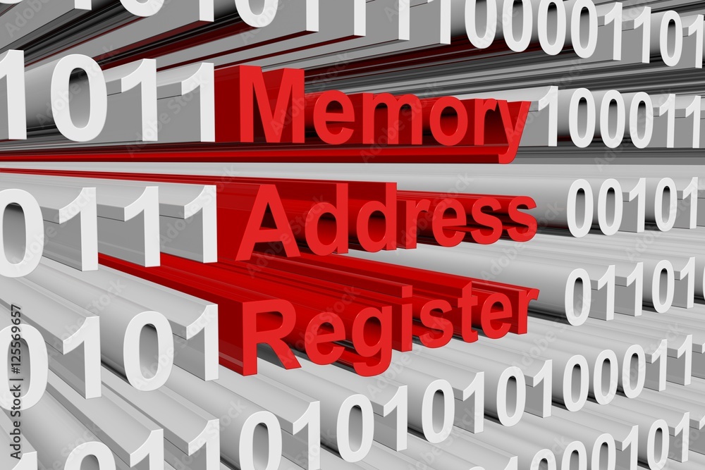 Memory address register in the form of binary code, 3D illustration Memory address register in the form of binary code, 3D illustration