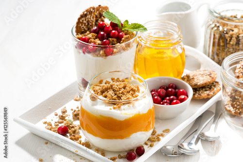 desserts with pumpkin, berries and biscuits