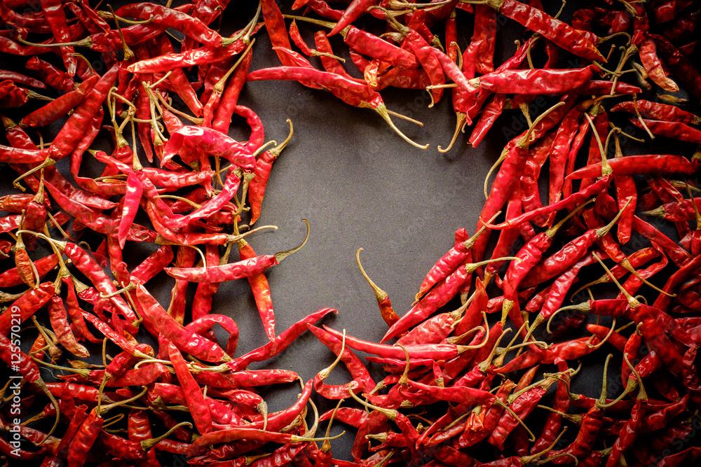 Red Chilli Pepper, Pill of Dried Chillies Background.