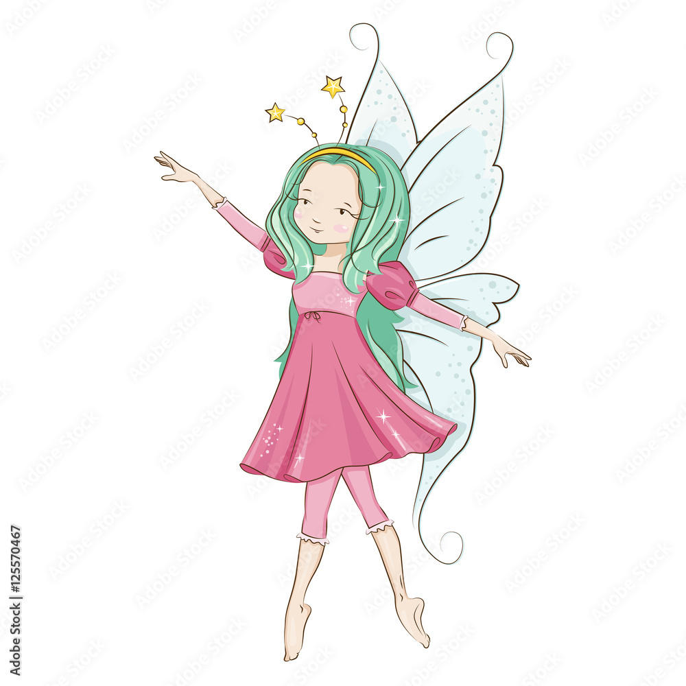 Cute little fairy. Illustration isolated on white background. Cute little fairy. Illustration isolated on white background.
