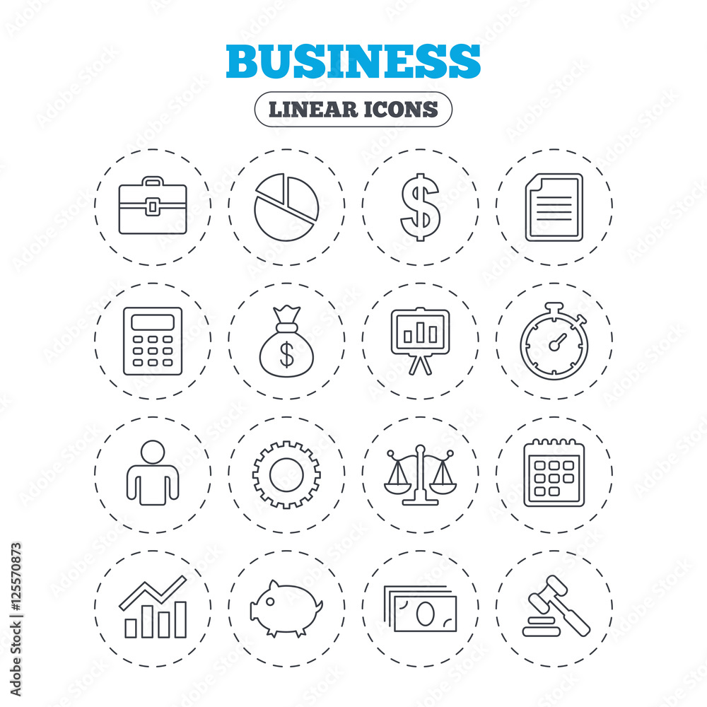 Business line icons. Money, chart and document. Business line icons. Money, chart and document.