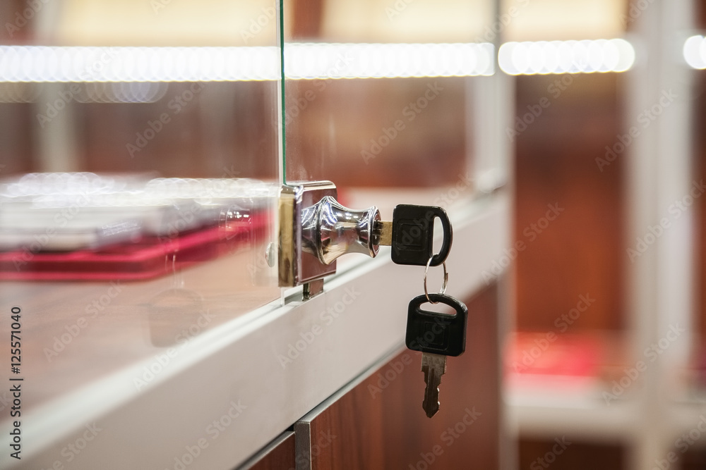 Key in showcase lock in the shop