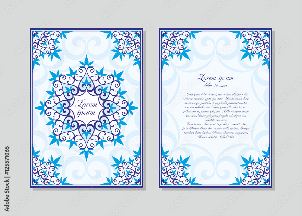 Templates flyer and invitation card in Oriental design. Floral ornament and pattern in a Moorish style. Arabesque.