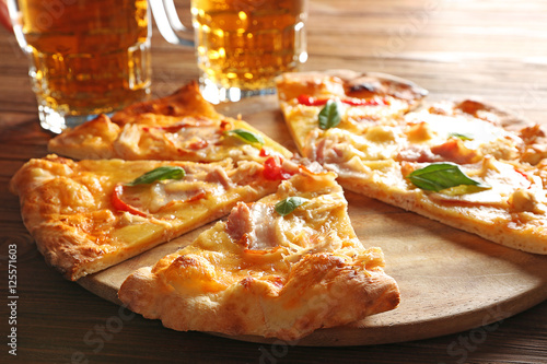 Wallpaper Mural Tasty pizza with beer, closeup Torontodigital.ca