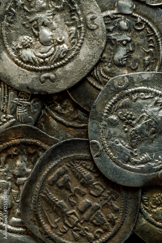 Pile of silver ancient Sassanian coins