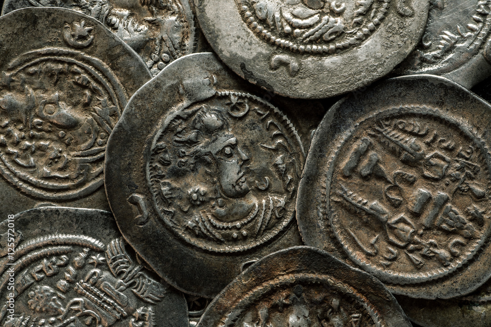 Big round silver ancient Sassanian coins