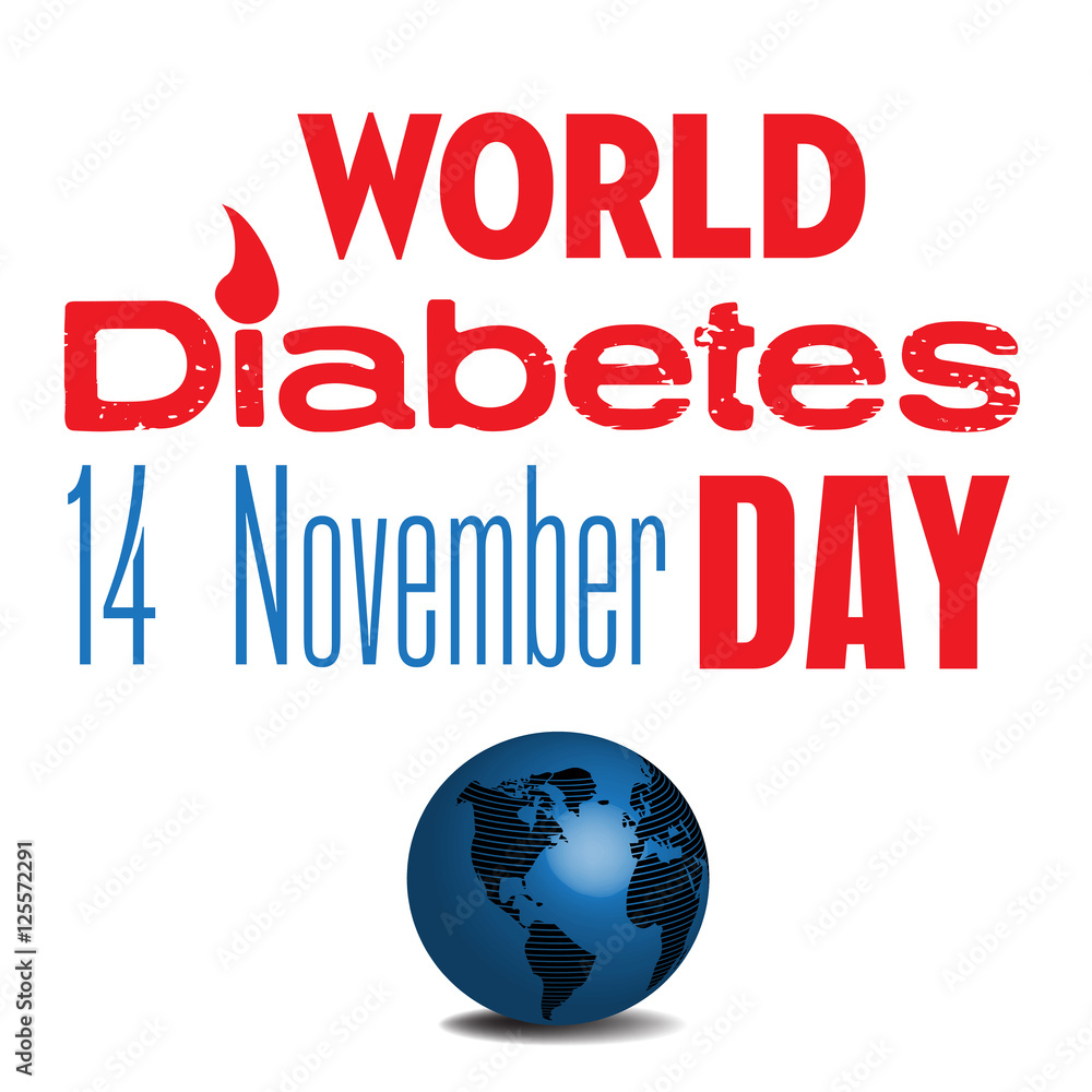 Colorful background with blue globe and the text world diabetes day written in red and blue