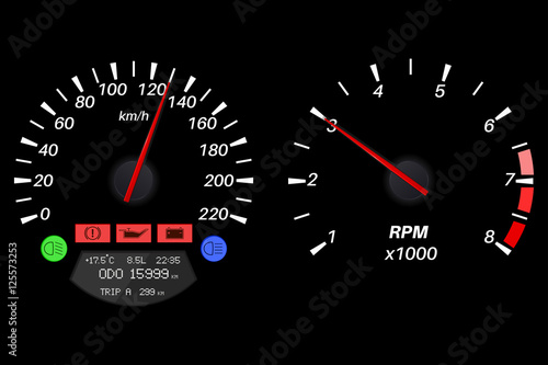 Car dashboard. Speedometer and tachometer