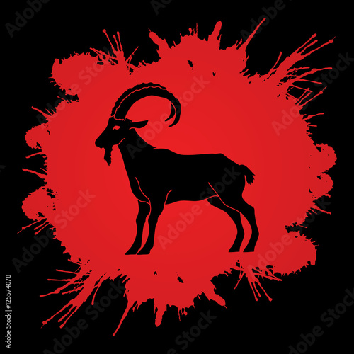 Goat standing designed on splash blood background graphic vector.