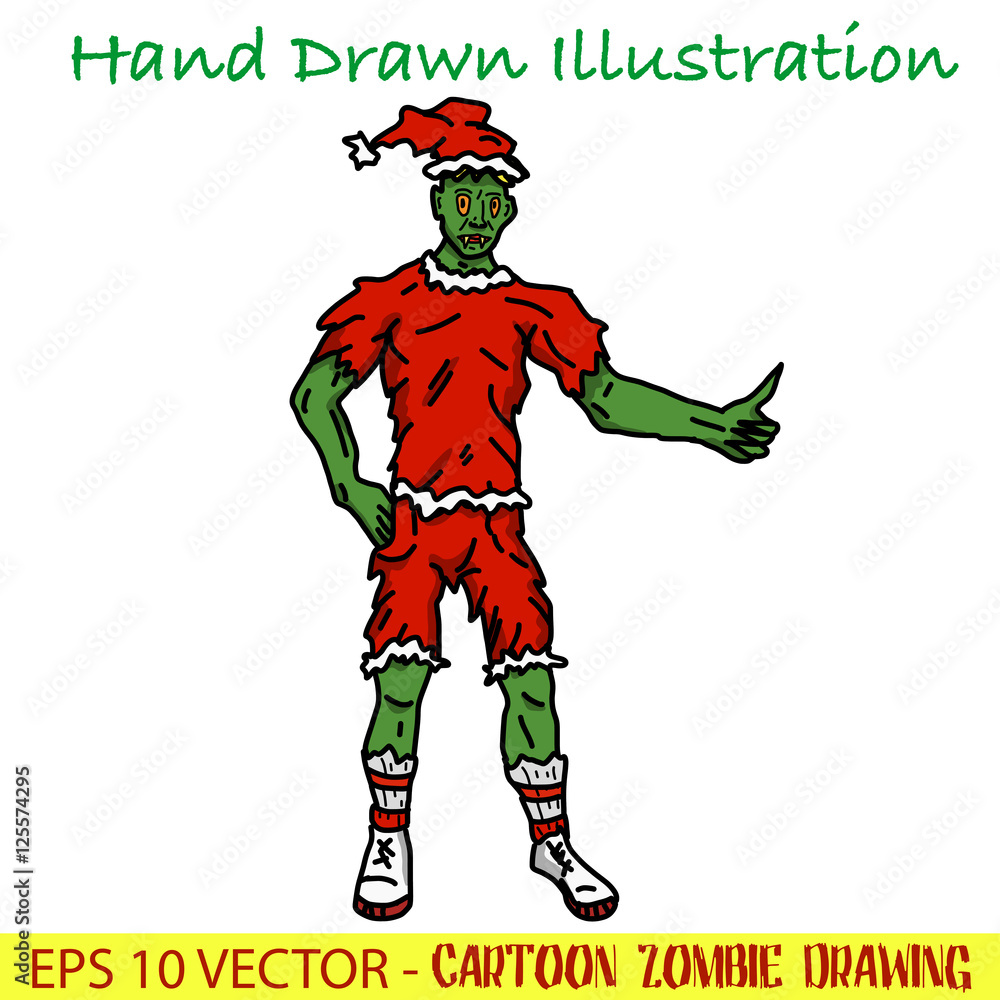 Christmas Zombie hitch hiking, original drawing