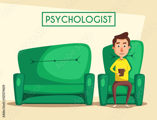 Patient talking to psychologist. Cartoon vector illustration
