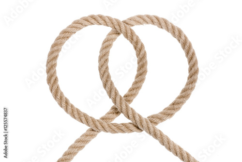 Nautical rope knot. Clove hitch isolated on white background. 