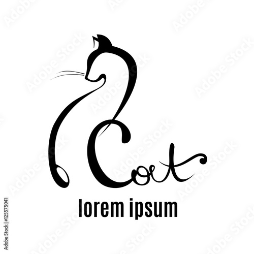 Wallpaper Mural Abstract cat vector logo with lettering elements. Cat outline icon. White pet logo isolated on black backgroung. Abstract design element. Vector illustration Torontodigital.ca
