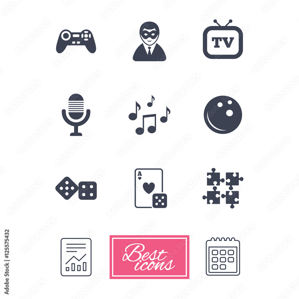 Entertainment icons. Game, bowling and puzzle. Entertainment icons. Game, bowling and puzzle.