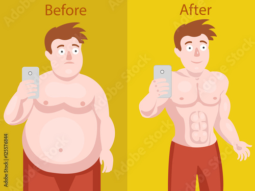 Fat man doing selfie before and after weight loss