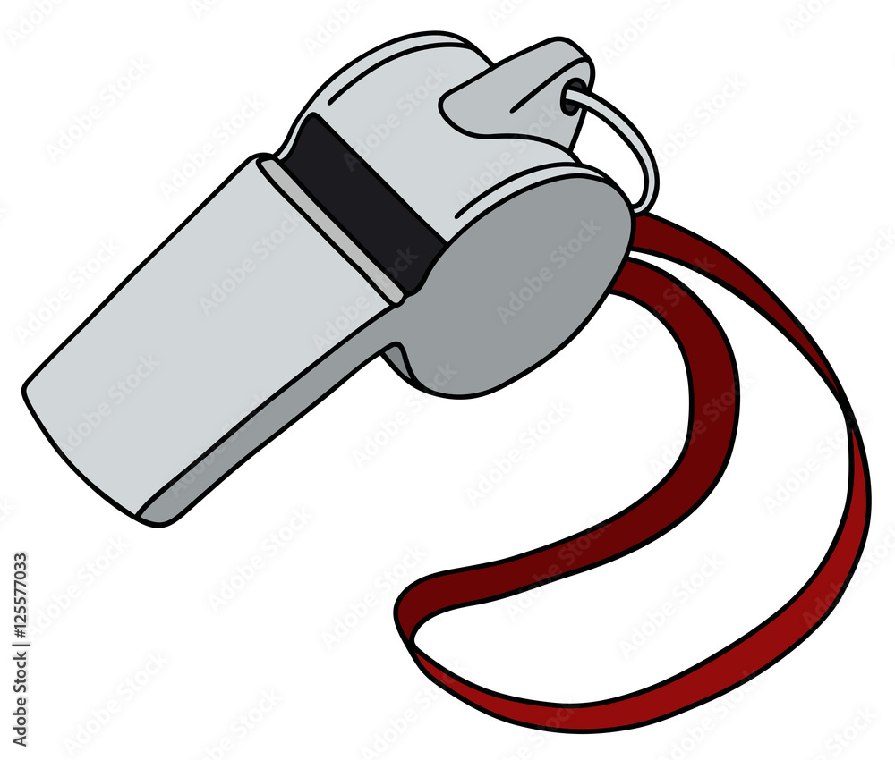 Hand drawing of a metal whistle with the red cord Stock Vector
