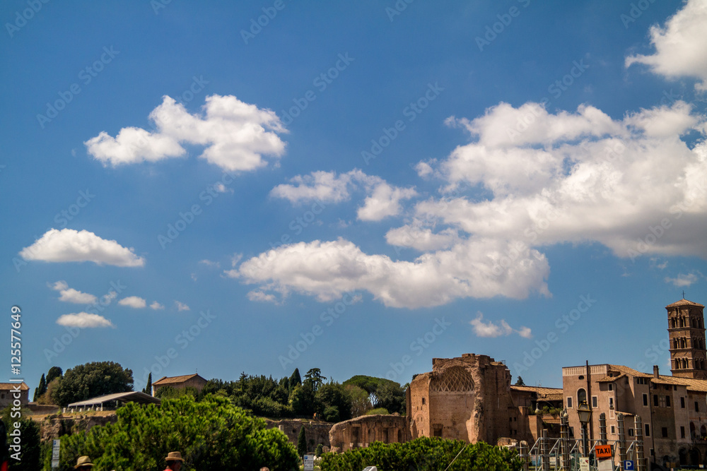 ruins on the palatine hill under cloudy sky
