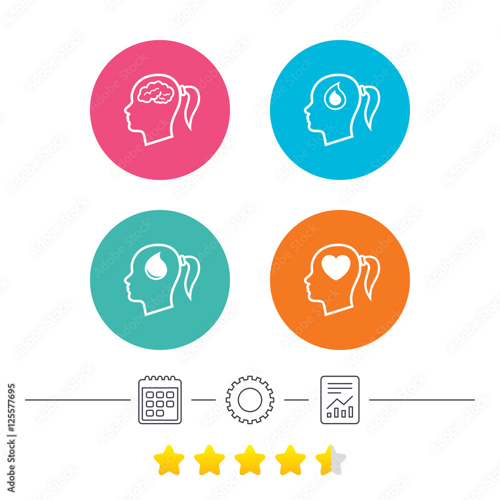 Head with brain icon.Female woman symbols. Head with brain icon.Female woman symbols.
