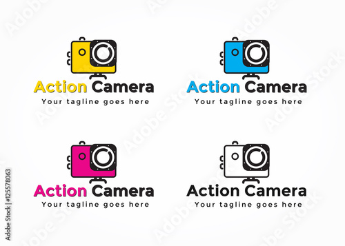 Action camera flat icon, vector illustration, colorful logo template, extreme photo and video cam symbol, editable design element for identity, logotype, prints, digital projects. Different colors