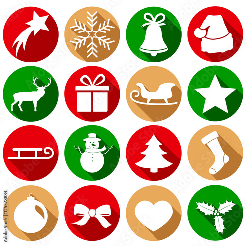 Christmas icon set, circle flat design symbols