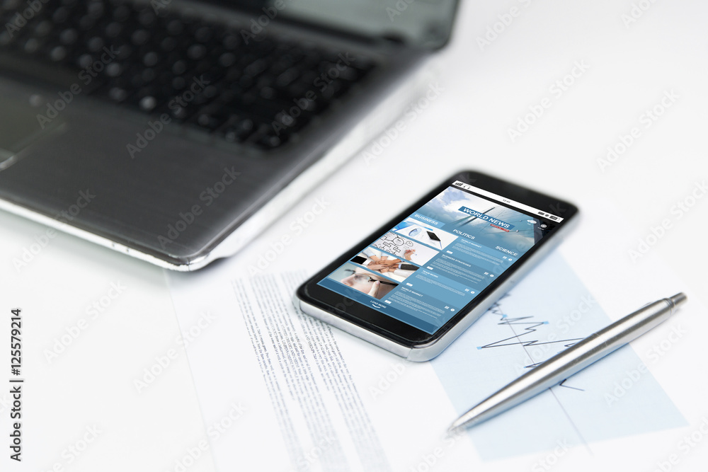 close up of smartphone with business news page