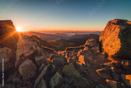 Rocky Mountain Peak. Landscape at Sunset. View from Mount Dumbier in Low Tatras, Slovakia.