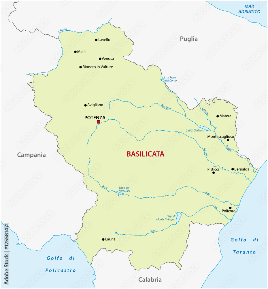 Vector map of the Italian region Basilicata