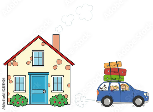 Glückliche Familie fährt in den Urlaub