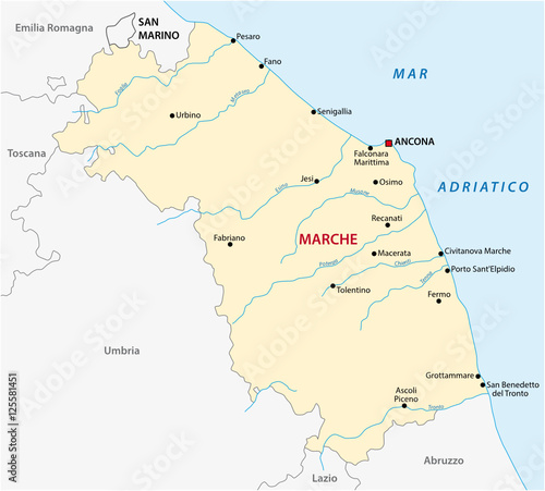 Vector map of the Italian region Marche