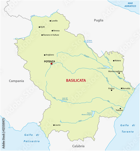 Vector map of the Italian region Basilicata