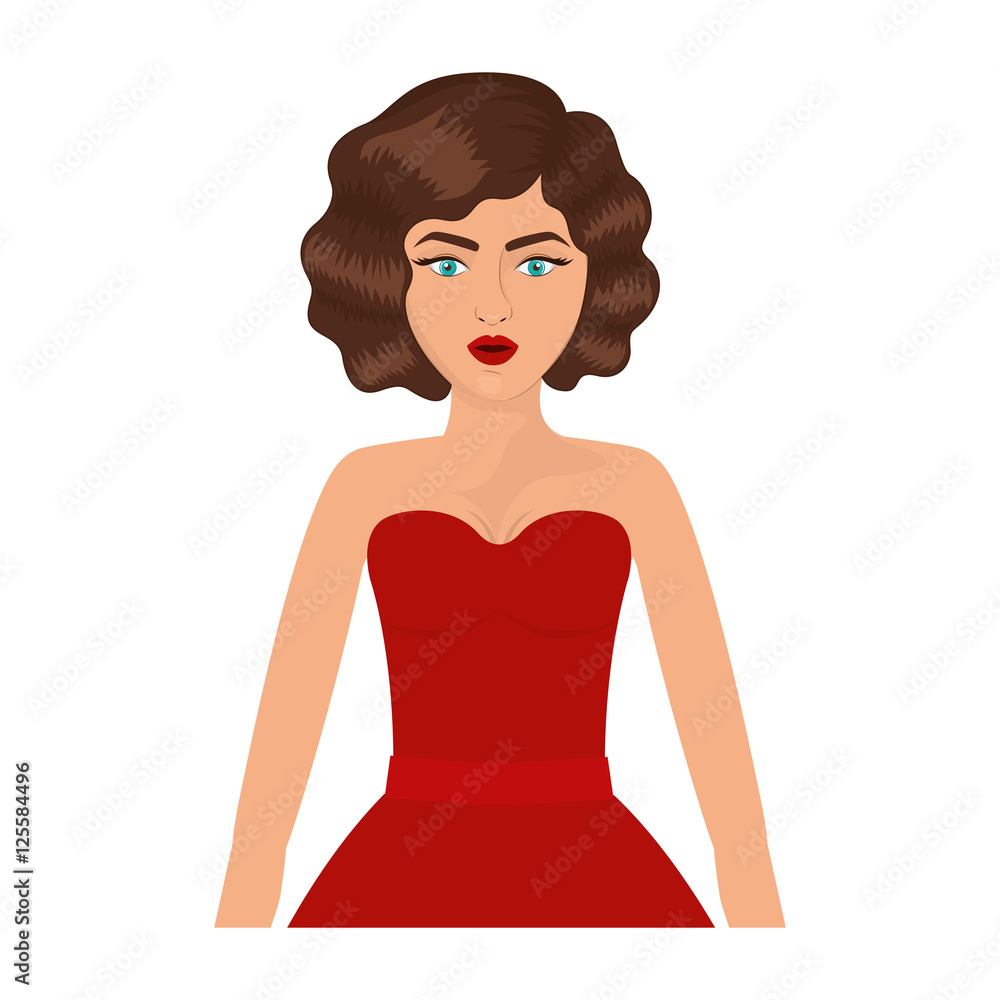 half body woman with red prom dress and eighties hairstyle vector illustration half body woman with red prom dress and eighties hairstyle vector illustration