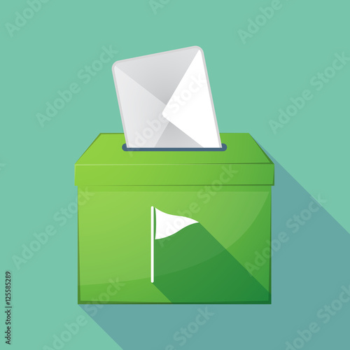 Long shadow ballot box with a golf flag