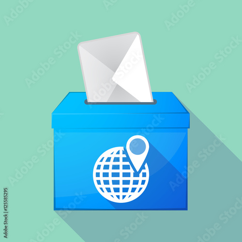 Long shadow ballot box with a world globe