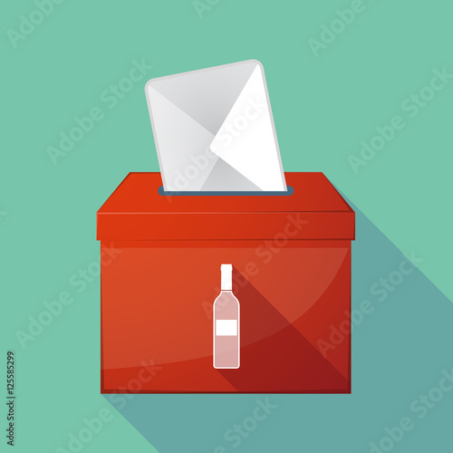 Long shadow ballot box with a bottle of wine